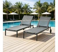 Cuba - Lot De 2 Bains De Soleil Inclinables Gris Foncé Avec Roues En Aluminium