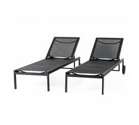 Concept Usine – Lot de 2 bains de soleil Cuba inclinables 215 cm Noir roues aluminium