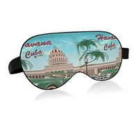 Cuba Retro Poster Green Car Palm Trees Eye Masks Cover Blocks Light Sleep Mask Shade Cover Blindfold Relaxing Eyeshade Cover avec Head Strap réglable pour hommes femmes enfants