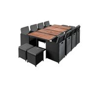 Cuba - Salon de jardin encastrable 12 places - en résine tressée - Noir avec coussins gris + housse de protection - Noir / Gris