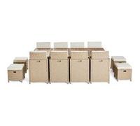 Cuba - salon de jardin encastrable en résine tressé beige - 12 places - coussins beige + housse de protection - Beige Beige G