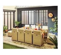 Cuba - salon de jardin encastrable en résine tressé beige - 12 places - coussins beige + housse de protection - Beige