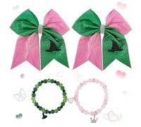 CUBACO Lot de 4 bracelets d'amitié méchants assortis avec nœuds pour cheveux roses et verts pour femmes, bijoux en strass, bracelets pour fans de films musicaux, décoration de fête d'anniversaire