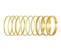 Cubahop 10pcs Layered Vintage large face bracelet lisse empilable pour les femmes et les filles (Or)