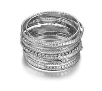 Cubahop 10PCS Layered Vintage large Face Bracelets Bracelets lisse empilable main bijoux pour femmes et filles (Argent)