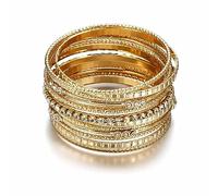 Cubahop 10PCS Layered Vintage large Face Bracelets Bracelets lisse empilable main bijoux pour femmes et filles (Or)