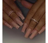 Cubahop 24 PCS long cercueil clignotant faux ongles pressés sur les ongles faux ongles roses clignotants collés sur les ongles des femmes et des filles (B)