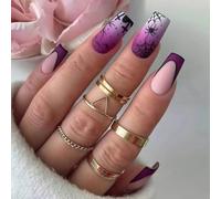 Cubahop 24pcs carré Halloween presser les ongles violet faux ongles araignée Design mignon cosplay faux ongles brillant pour les femmes