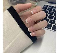 Cubahop 24pcs français court carré faux ongles nu faux ongles strass presser les ongles femmes et les filles (N3)