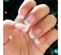 Cubahop 24pcs français court carré faux ongles nu faux ongles strass presser les ongles femmes et les filles (N2)