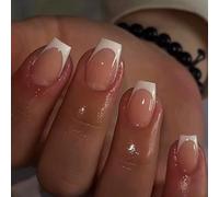 Cubahop 24pcs français court carré faux ongles nu fleur rose faux ongles strass papillon presse - ongles (Couleur rose3)