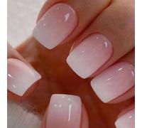 Cubahop 24pcs français court carré faux ongles nu fleur rose faux ongles strass papillon presse - ongles (Couleur rose4)