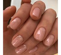 Cubahop 24pcs French Short Square Press Nails Nude White gloss faux ongles Acrylique Art ensemble complet de faux ongles sticky Nails pour femmes et filles (A)