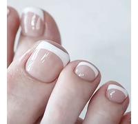 Cubahop 24pcs French Square faux orteils Nails Nude faux orteils Heart Glossy Toe Nails tips pour femmes et filles (N1)