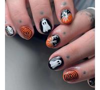Cubahop 24pcs Halloween pressing Nails court faux ongles Pumpkin Ghost Design mignon cosplay faux ongles brillants pour les femmes (Orange 1, 0.04 ml (Pack of 24))