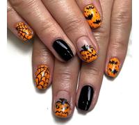 Cubahop 24pcs Halloween pressing Nails court faux ongles Pumpkin Ghost Design mignon cosplay faux ongles brillants pour les femmes (Orange 2, 0.04 ml (Pack of 24))