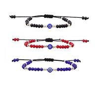 Cubahop 3pcs Evil Eye cordon de serrage Couples Bracelet tissé Bracelets tressés Bracelets d’amitié perlés Bracelets pour femmes et filles
