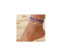 Cubahop 3pcs set bohème coeur chaîne de pied perles de graines colorées bracelet de chaîne de pied été poterie douce pieds bijoux pour les femmes filles (Bleu)