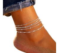 Cubahop 4pcs bohème plage chaîne de pied perles d'argent chaîne de pied d'été accessoires pour femmes et filles bijoux
