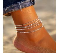 Cubahop 4pcs bohème plage chaîne de pied perles d'argent chaîne de pied d'été accessoires pour femmes et filles bijoux