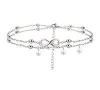 Cubahop bohème double plage infini amitié chaîne de pied perles chaîne de pied d'été accessoires de pied femmes et filles bijoux (Argent)