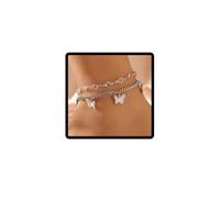 Cubahop double couche papillon cheville scintillant cristal bracelet cheville Summer footaccessories femme et fille bijoux (Argent)