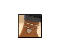 Cubahop double couche plage cristal chaîne de pied heart Love bling chaîne de pied d'été accessoires pour femmes et filles bijoux (Or)