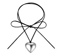 Cubahop Layered amour collier collier cire cordon tressé coeur pendentif collier chaîne bijoux pour femmes et filles (Argent)