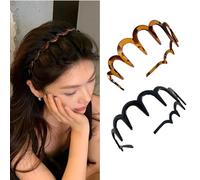 Cubahop Lot de 2 serre-têtes en zigzag avec dents en plastique ondulé pour femme Noir et tortue