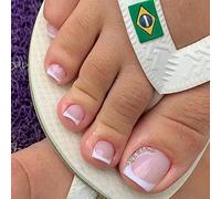 Cubahop Lot de 24 faux ongles carrés en strass pour ongles d'orteils brillants en forme de cœur pour femmes et filles (Couleur rose 3)