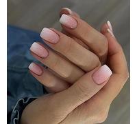 Cubahop Lot de 24 faux ongles courts et carrés roses dégradés avec strass pour femmes et filles