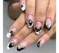 Cubahop Lot de 24 faux ongles en forme d'amande pour Halloween - Couverture complète - Serpent démon - Paillettes - Ciel étoilé - Dégradé - Pour femmes et filles (noir 4)