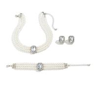 Cubahop mariage mariée perle gemme collier bracelets et boucles d'oreilles ensemble cristal collier partie femmes et filles mariage bijoux ensemble (Argent)