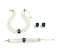 Cubahop mariage mariée perle gemme collier bracelets et boucles d'oreilles ensemble cristal collier partie femmes et filles mariage bijoux ensemble (Vert)