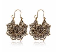 Cubahop Vintage Mandala fleur frange sequin boucles d'oreilles pendentif boucles d'oreilles tribal ethnique Hoop boucles d'oreilles femmes et filles bijoux cadeau (Or B)