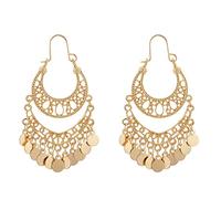 Cubahop Vintage Mandala fleur frange sequin boucles d'oreilles pendentif tribal ethnique Hoop boucles d'oreilles femmes et filles bijoux cadeau (Or A)