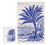 Cuban Beach Scene with Palm Tree - Jeu D’Assemblage en Bois, 1000 PCS, Activité De Fête du Nouvel an, pour Se Détendre À La Maison sans Écran