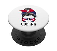 Cuban Cubana Girl Cuban Heritage Cuba Flag PopSockets PopGrip Adhésif