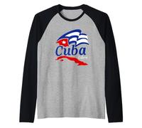 Cuban Flag Caribbean Island Tropical Vacation Gift Manche Raglan