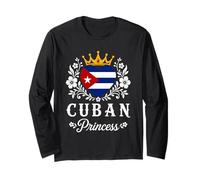 Cuban Princess Cuba Flag Proud Cuban Girl Manche Longue