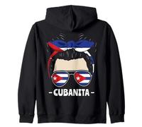 Cubanita Cuban Girl Messy Bun Hispanic Heritage Cuba Flag Sweat à Capuche