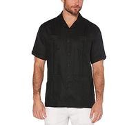 Cubavera Men's 100% Linen Short Sleeve Button-Down Guayabera Shirt with Four Pockets, Camp Collar, Pintuck Detail, Relaxed Fit, Jet Black, 3X-Large Big