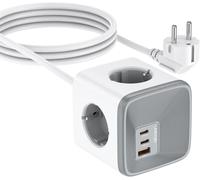 Cube 4-Way USB Power Strip with USB-A and 2-USB-C (GaN PD 33 W), 7-in-1 Power Strip (16A/4000W) Surge Arrester and Surge, Multi Socket Extension 1.5 M for Home Office Travel (White)