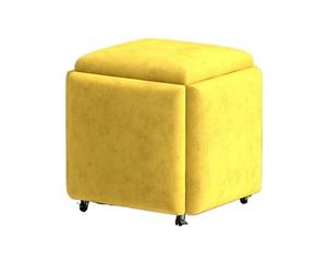 Cube 5 en 1, tabouret de canapé mobile, empilable, tabouret de coiffeuse multifonction en tissu technique coloré avec roulettes pivotantes et siège rembourré pour salon
