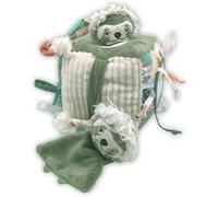 Les DEGLINGOS - Cube d'activités en Tissu Chillos Le Paresseux- Jouet d'éveil sonore et Tactile pour bébé - Jouet de développement - Cadeau de Naissance - 12cm - Vert