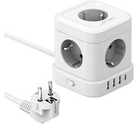 Cube Bloc Multiprise 5 Prises avec 4 Ports USB C Chargeur (5V3,4A/17W) Prise Multi und Interrupteur pour Domicile, Bureau Cable 2m-Blanc