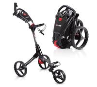 Cube Chariot de Golf à 3 Roues, Le Plus Petit Chariot de Golf Pliable léger, Ouverture/Fermeture à Deux étapes, poignée réglable en Hauteur, Frein à Pied, Support de Parapluie Inclus