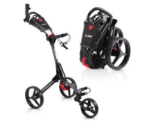 Cube Chariot de Golf à 3 Roues, Le Plus Petit Chariot de Golf Pliable léger, Ouverture/Fermeture à Deux étapes, poignée réglable en Hauteur, Frein à Pied, Support de Parapluie Inclus