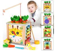 Cube D’activités Bébé Montessori 7 En 1 Jouet D’éveil En Bois Éducatif Pour Enfant 2 Ans Jouet Sensoriel Bois Avec Pêche Magnétique