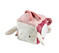 Nattou Lapidou Cube d’activités Doux - Peluche d'activités bébé - Jouet éducatif - 18 cm - Rose poudré